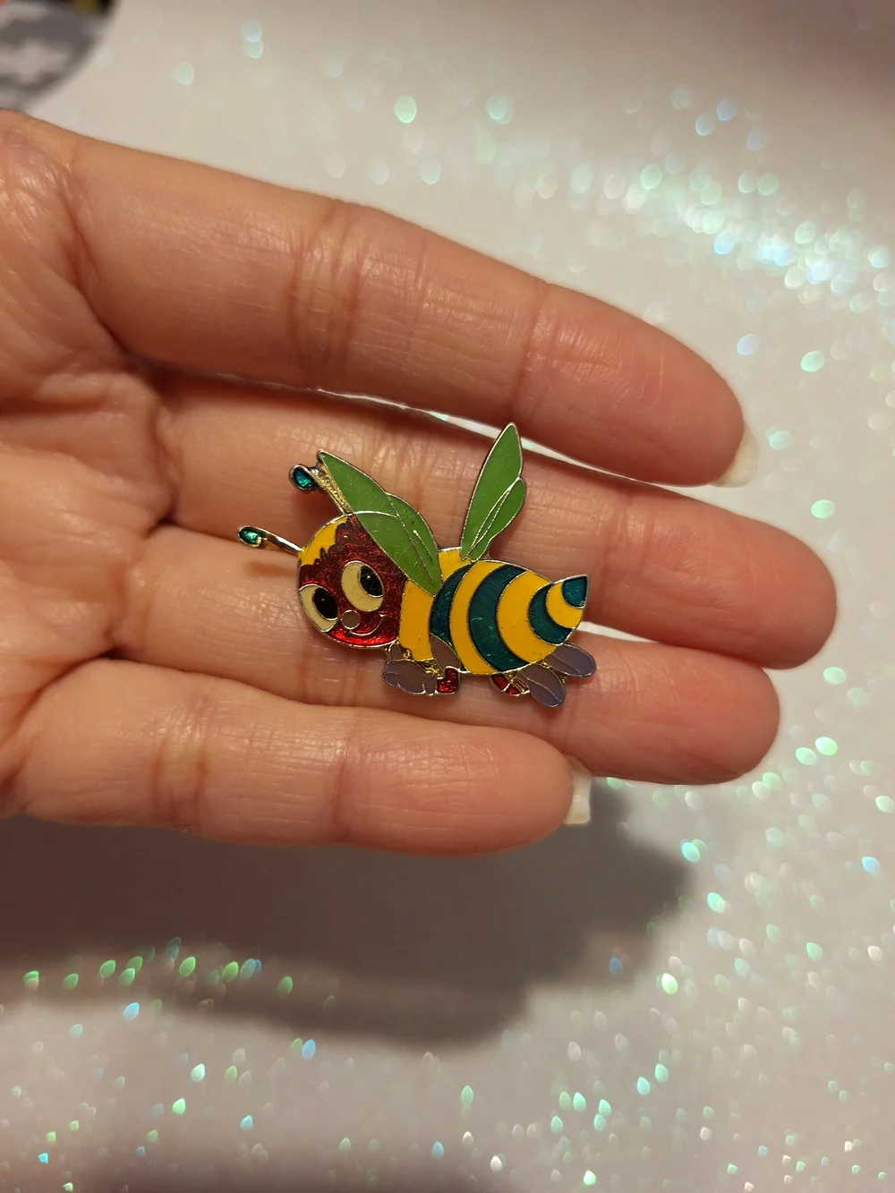 Vintage Lapel Hat Pin Cute Anthropomorphic Insect Honey Bumble Bee Green Wings